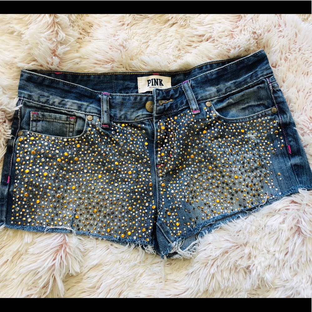 PINK bedazzled denim shorts